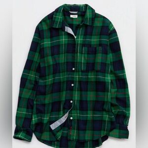 Aerie NWT Flannel PJ Top, Everglade, Green and Blue Plaid, Best Seller